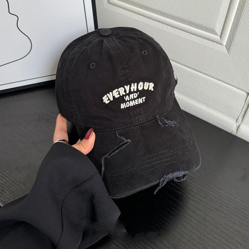 

Wide brim sunshade cap boys washed worn hat cotton soft top baseball cap girls Adjustable чёрный