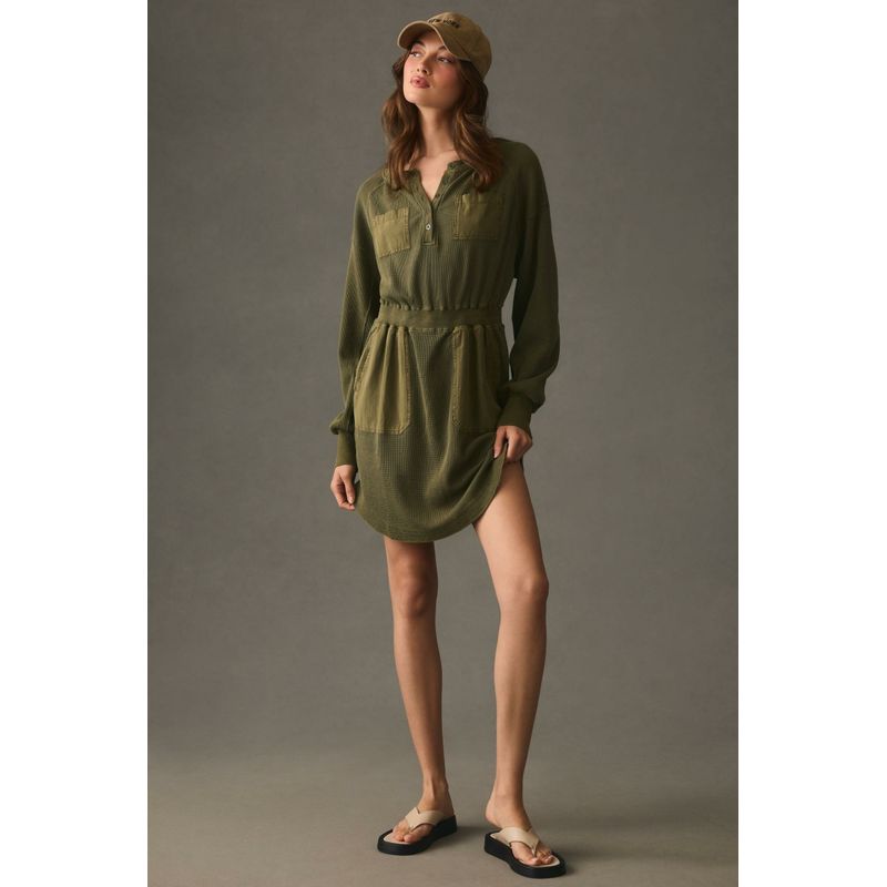 An Dailyp White Collar Series Soft Sticky Wash Waffle Patch Pocket Design Long Sleeves Henry Dress