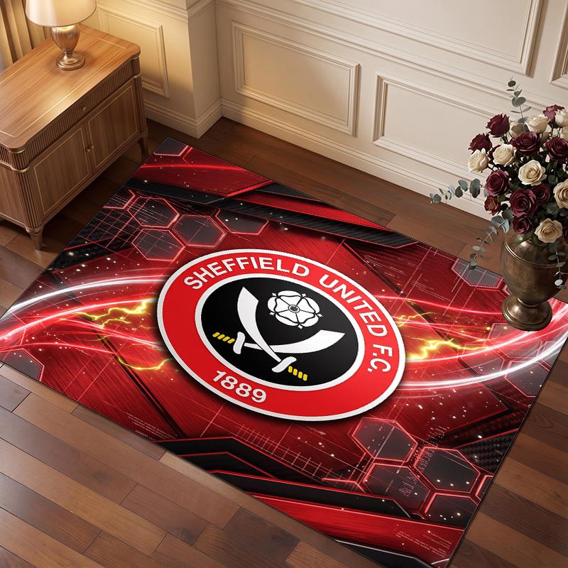 Sheffield United Football Print Crystal Velvet Rug, Comfortable Water Absorbent Non Slip Indoor Floor Carpet