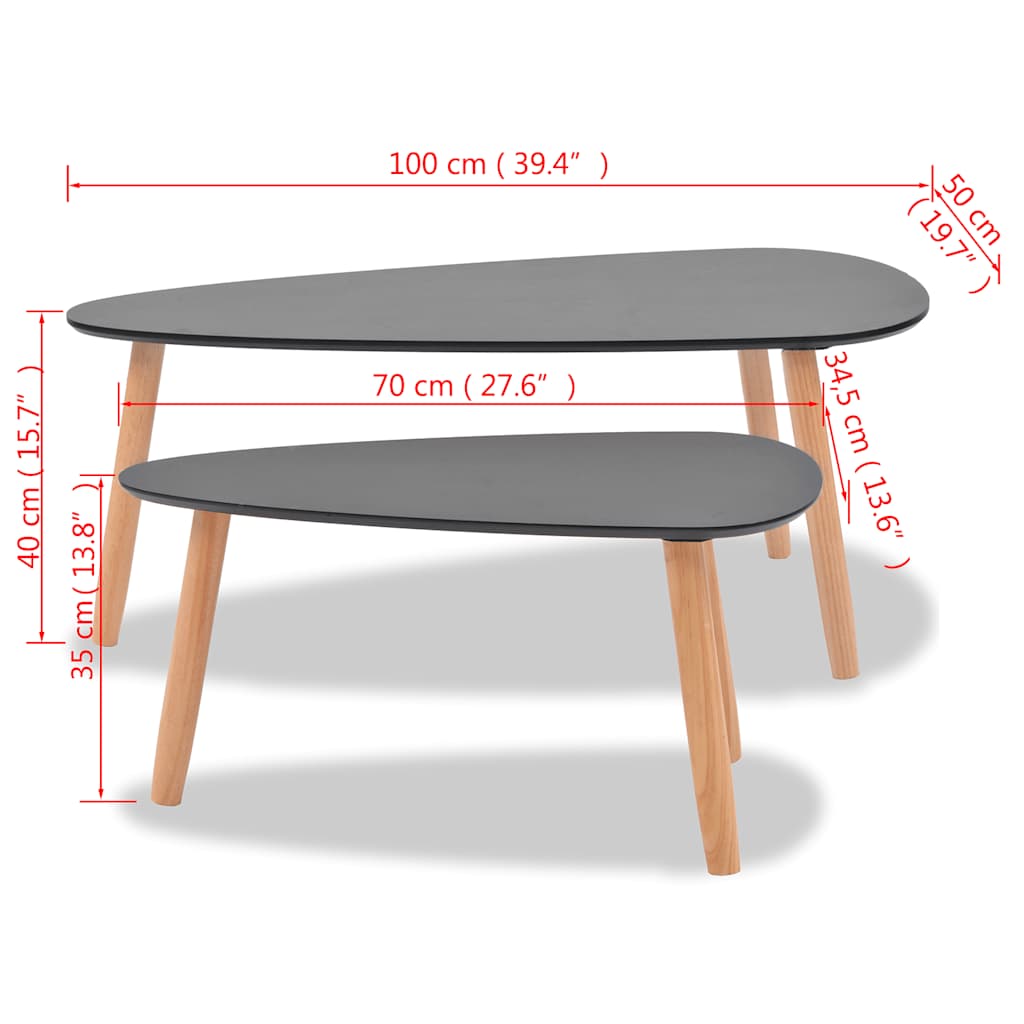 2 Piece Coffee Table Set Solid Pine Wood Black