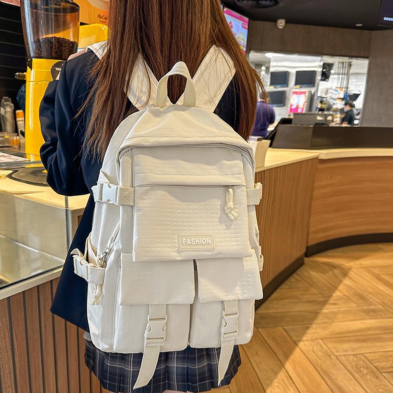 Solid Color Schoolbag Women's Large Capacity Travel Backpack Student Backpack