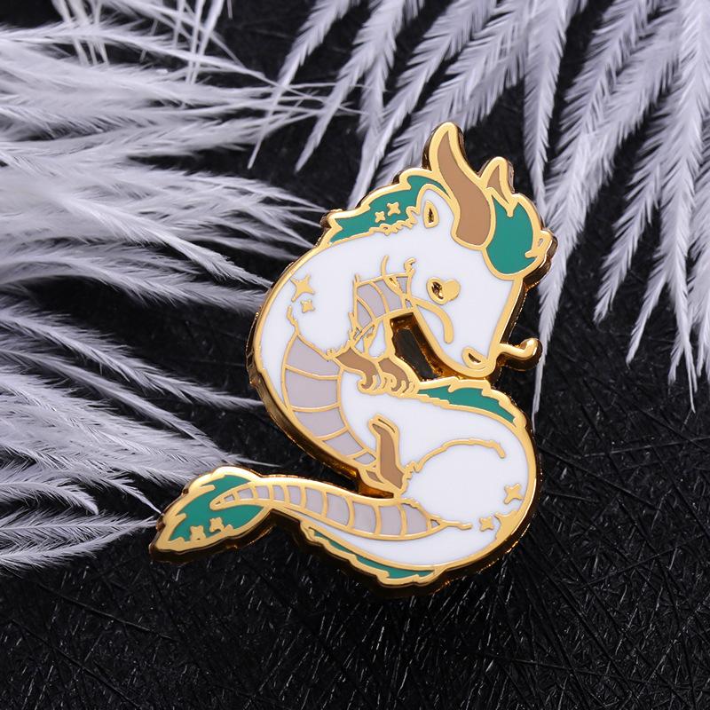 White Cartoon Playful Dragon Enamel Brooch Creative Anime Pin Distinctive Metal Embellishment