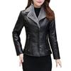 Fall Winter Women Jacket Thick Plush Faux Leather Solid Color Turn-down Collar Zip Up Zipper Pockets Long Sleeve Cardigan Warm Slim Fit Lady
