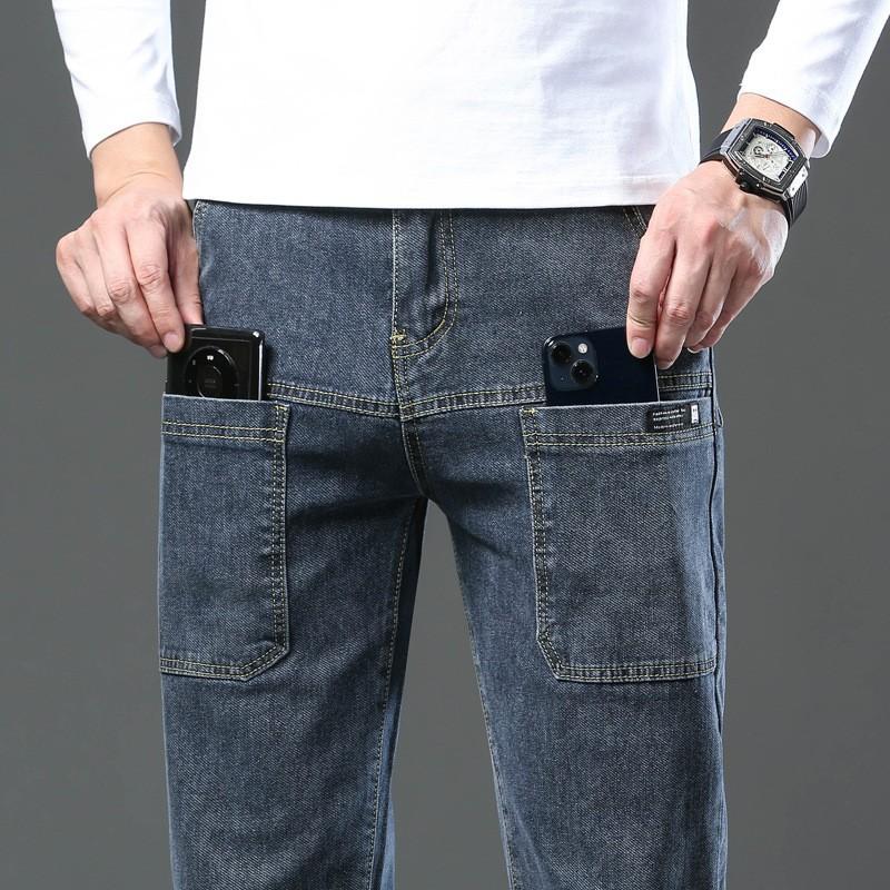 Мужские прямые джинсы JYL Весенние Эластичные Шестикарманные Многокарманные Узкие Повседневные Денимовые 36 банан мания