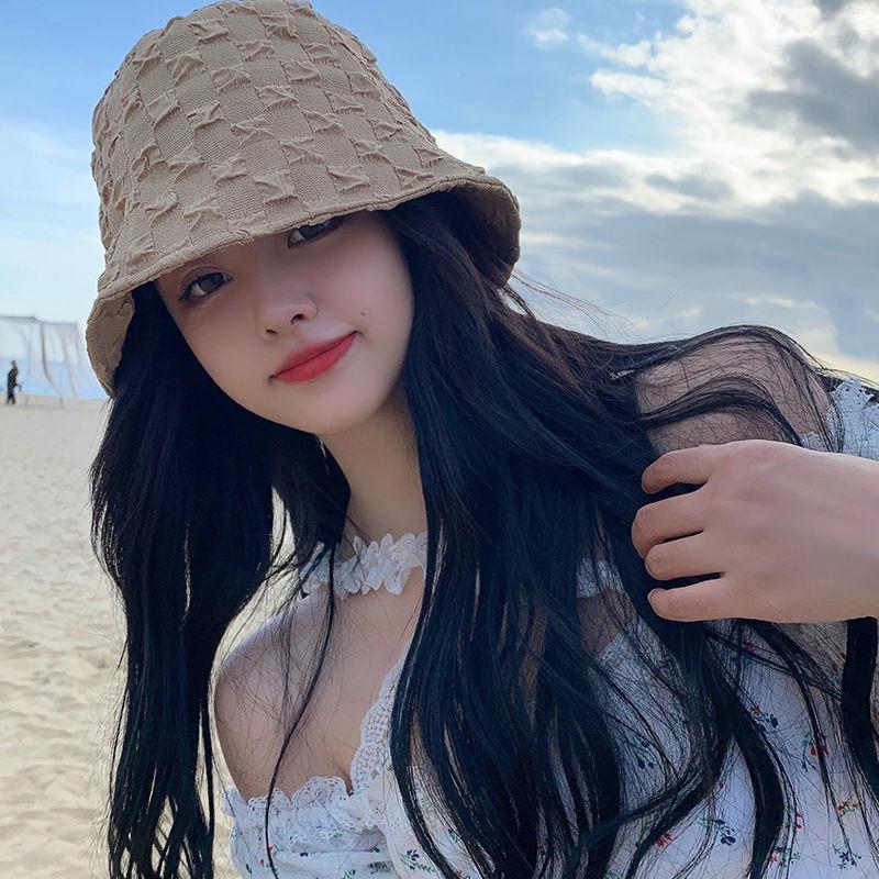 Seersucker Pleating Women's Bucket Hat Thin Small Square Summer Sun Hat