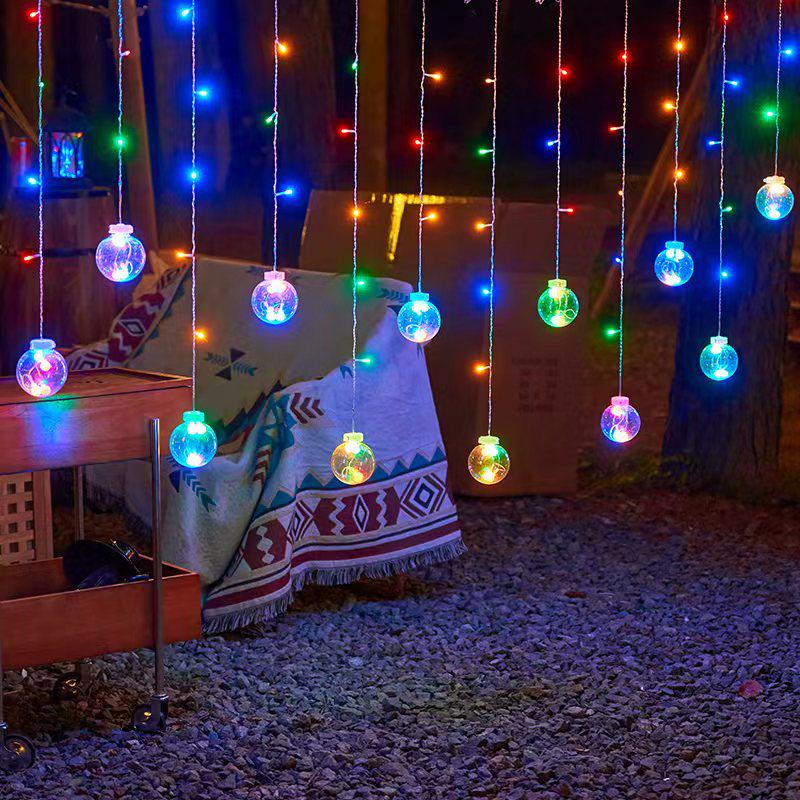 Outdoor Solar Starry Ice Ball Curtain Lights for B&B, Gazebos, Courtyards, and Balconies