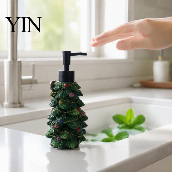 Lotion Pump Bottle Resin Christmas Tree Soap Dispenser, Refillable Liquid Hand Shampoo Empty Container, for Bathroom Kitchen Countertop Container