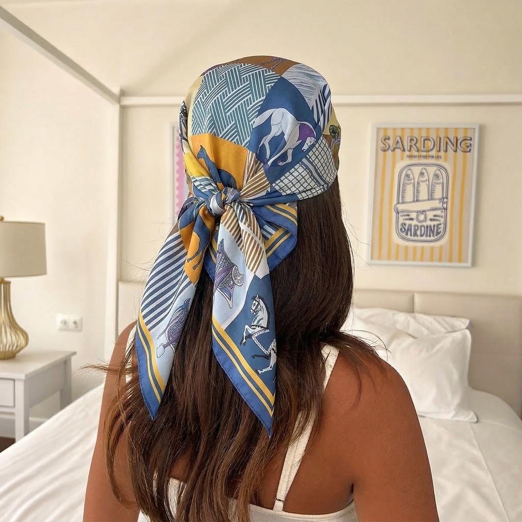 2026 Design Fashion Square Silk Scarf Women Hairband Printed Small Satin Shawls Foulard Neckerchief Female Headbands Bandana