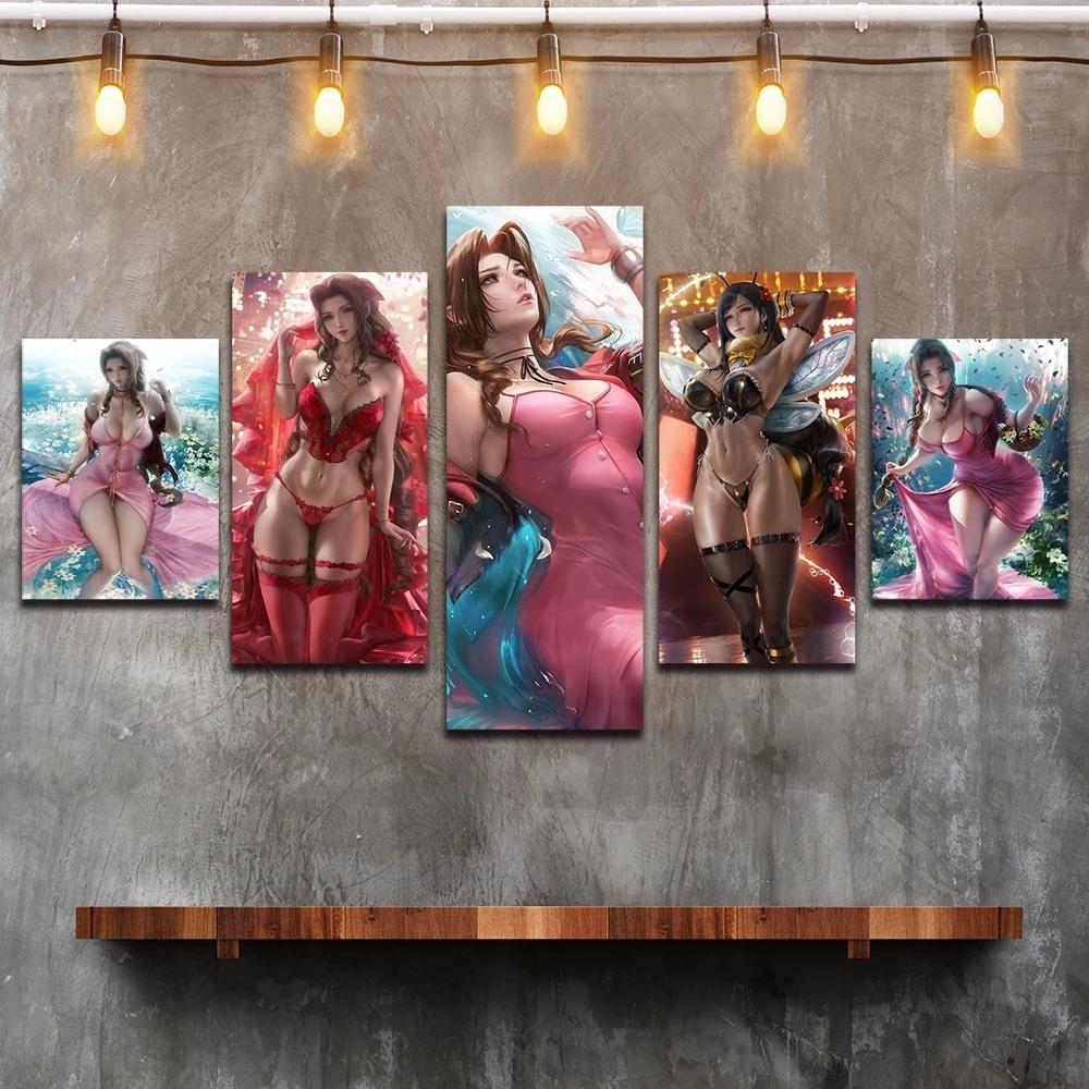 

Aerith Canvas Painting Wall Art 5 Pieces Anime Characters Sexy Woman Prints Poster Picture Decor Living Room Home Frame Modular 20x35 20x45 20x55cm