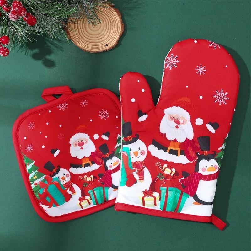 Christmas Oven Gloves Merry Christmas Decoration for Home 2025 Mitts Oven Gloves Xmas Ornaments Navidad Natal New Year Gift 2026