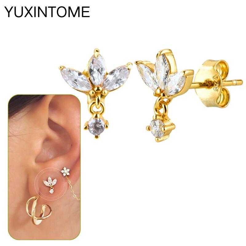 925 Silbernadel Exquisite Weiße Zirkon Steckerohrringe für Damen Geometrische Lange Kette Quaste Ohrringe Luxuriöser Schmuck
