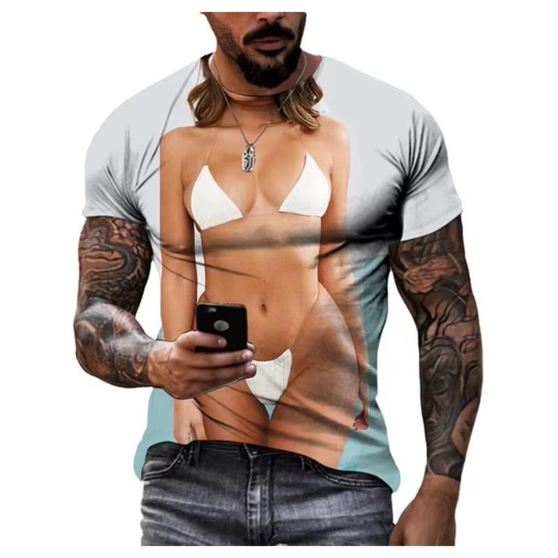 

Летняя креативная сексуальная красивая 3D-печатная футболка, модная мужская свободная повседневная рубашка с короткими рукавами и круглым вырезом 2XL