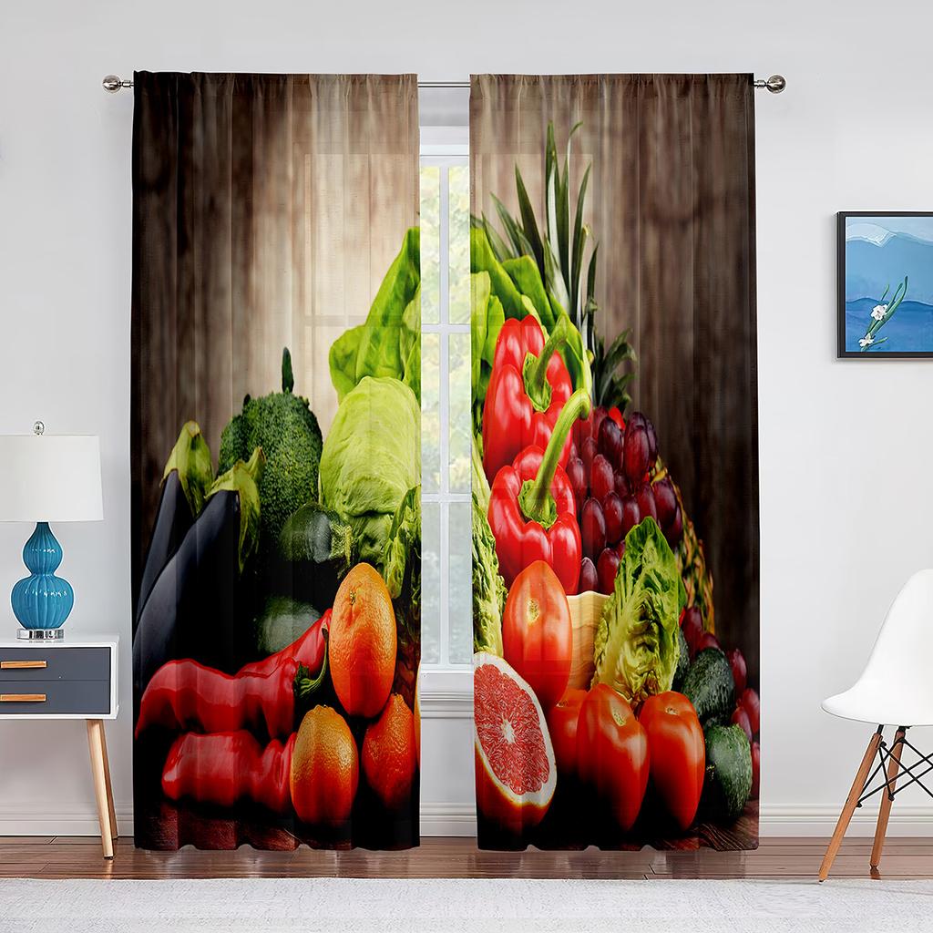 2panels Various Green Vegetables and Fruits Curtains for Living Room Bedroom Kitchen Blinds Window Treatment Decor Rod Pocket
