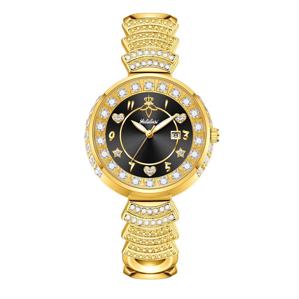 YaLaLuSi Women's Water-Resistant Quartz Watch with Vintage Green Dial and Diamond-Set Bracelet—Perfect as a Gift Reloj Mujer