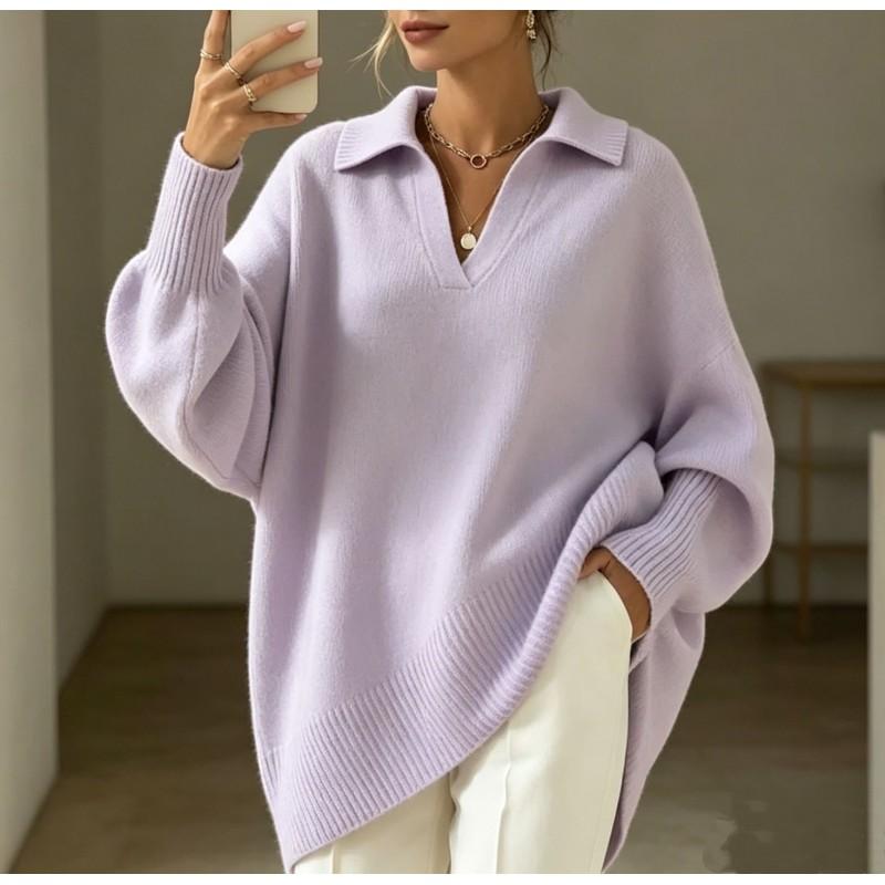 2026 Fall Winter Solid Color Long Sleeve Knit Sweater Women Loose Oversized Turtleneck Collar Pullover