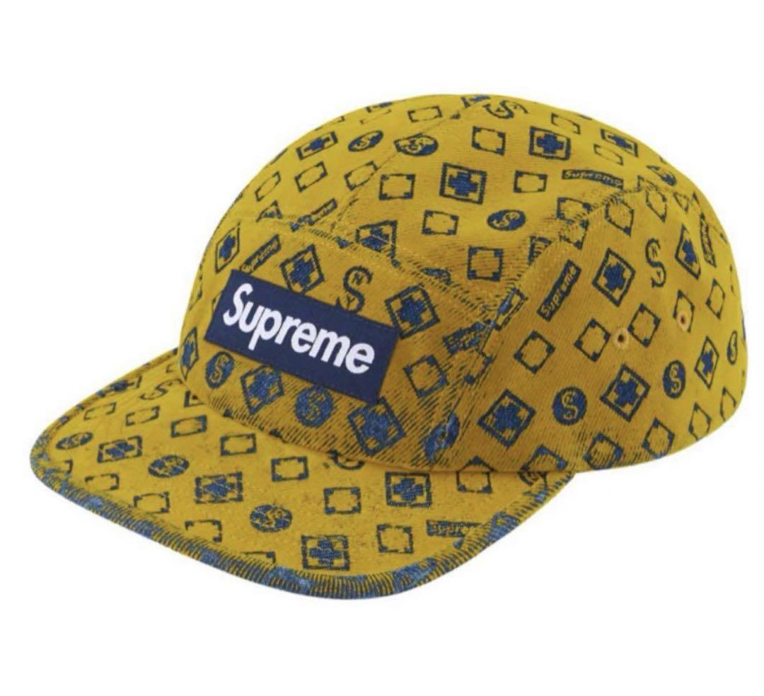 

[USED] Supreme Flocked Denim Camp Cap in Yellow