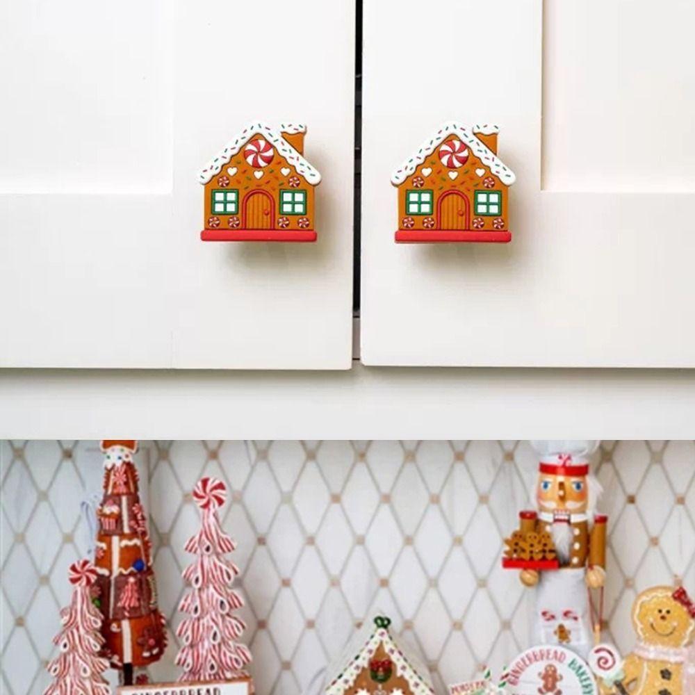 1/2Pcs Gingerbread House Shape Christmas Button Covers Reusable Easy to Install Christmas Knob Covers Closet Dresser Pulls