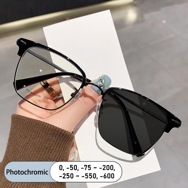 Brand Design Eyebrows Eyeglass Frame Anti Blue Light Prescription Myopia Glasses Photochromic 0~-600 for Men Women