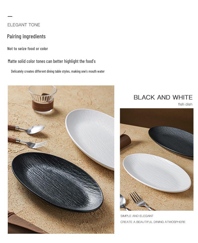 Oval Ceramic Fish Plate with Rock Texture - Stylish New Design for Dining and Serving Steamed Fish or Vegetables.