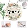 2D Flat Retro Aluminum Wall Sticker, Various Sizes, Thank You Teacher, Watercolor Floral "Grazie" Thank You Sign, Italian Bohemian Style Wreath