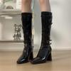 Winter Fashion Pointed Toe Woman Knee-High Boots Street Style High Heels Ladies Belt Buckle Long Booties Shoes