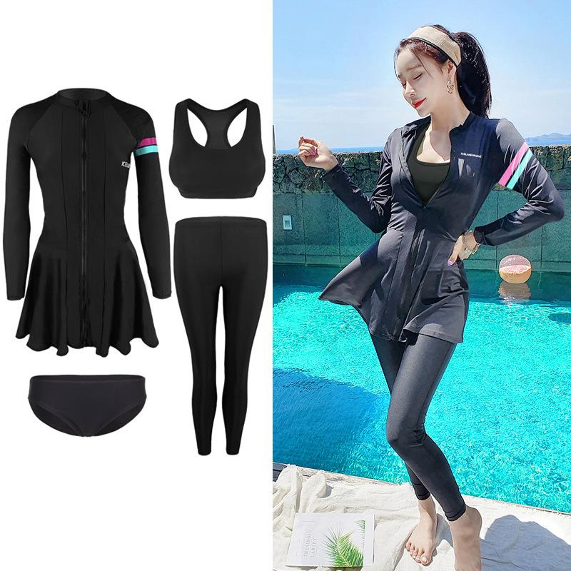 New Plus Size Conservative Long Sleeve Swimwear: Slimming, Belly-Concealing, Sun Protection, Student Sport Style, Diving Suit.