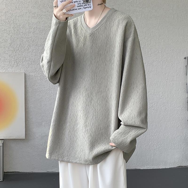 

New Autumn Trendy Brand Men s Large-size Long-sleeved T-shirt Bottoming Shirt M сірий колір