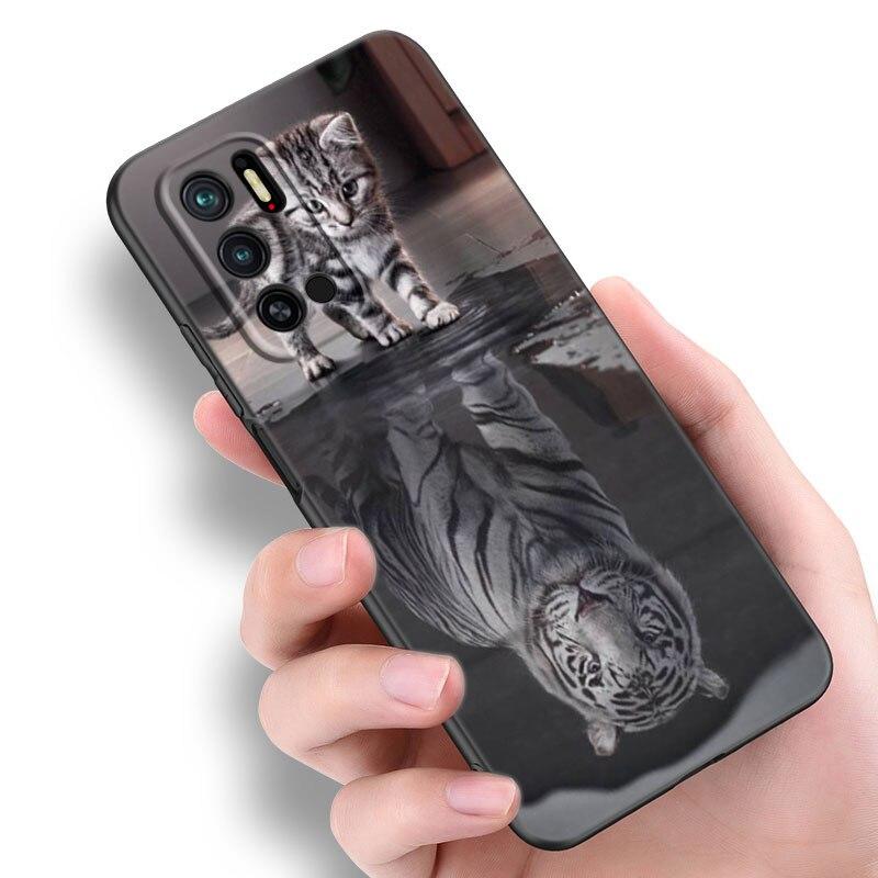 Cute Little Tiger Phone Case For Xiaomi Redmi Note 7 8 8T 9 9S 10 10S 10T 11 11S 4G 11E 11T Pro 5G Soft TPU Black Cover