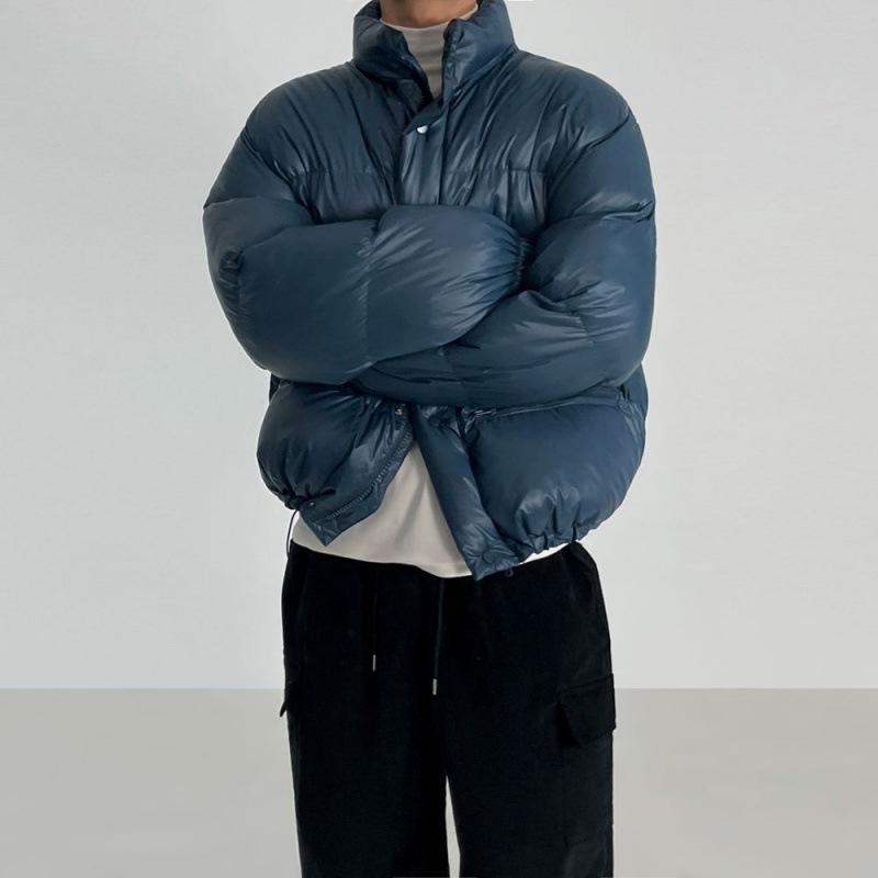 Abrigo de Algodón con Temperamento de Cuello Alto Retro Chaqueta Corta Cálida de Invierno para Hombre Estilo Coreano Suelto Color Sólido Versátil Abrigo de Algodón