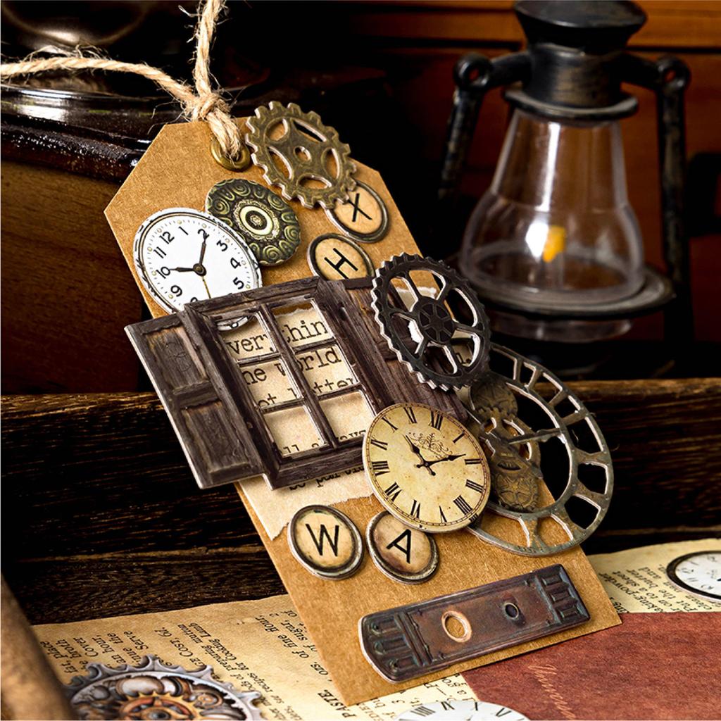 1pc/6pc Bronze Museum Series Stickers Retro Handmade Bookkeeping Materials Decorative Stickers Industrial Style Steampunk Style