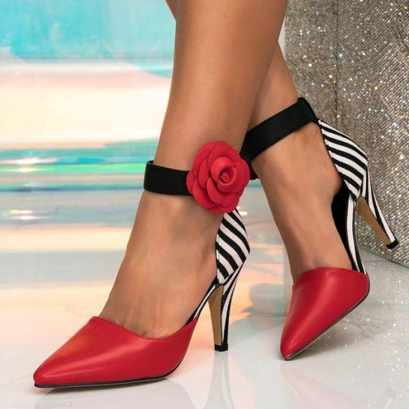 Mote Elegant Blomstret Leopard Høye Hæler Dame Mote Spiss Tå Ankelstropp Spenne Merke Designer Sko Sexy Bankettsko