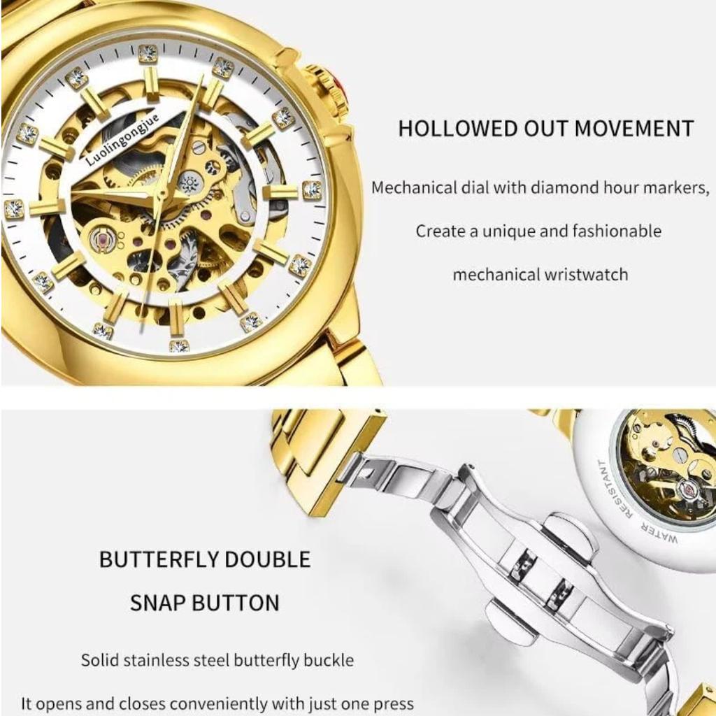 Herren Automatische Skelett Mechanische Uhr Steampunk Vintage Design Strassstein Uhr Business Casual Armbanduhr