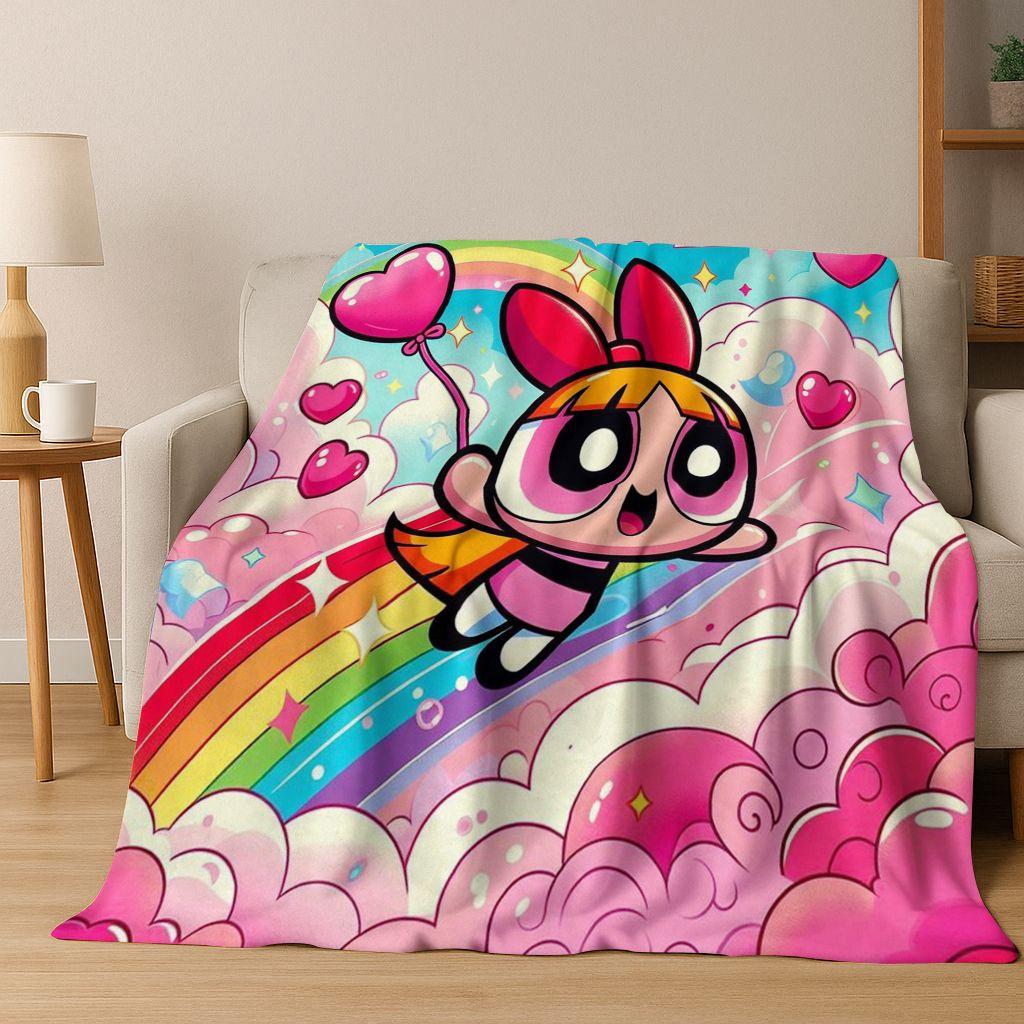 Κουβέρτα φανέλας κινουμένων σχεδίων P-Powerpuff Girl χαριτωμένη τέχνη, ζεστή μαλακή κουβέρτα για το σπίτι, υπνοδωμάτιο, κρεβάτι, καναπές, πικνίκ, γραφείο, δώρο, παιδί