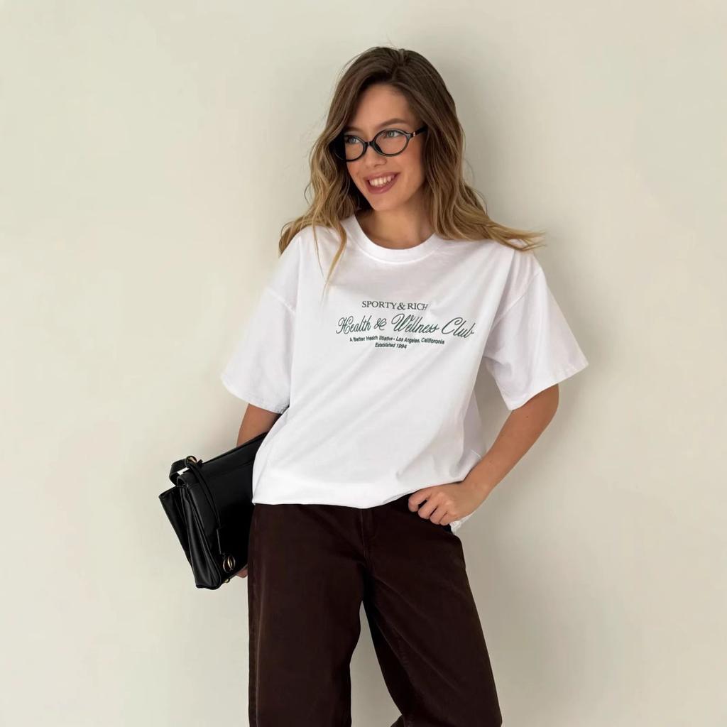 Summer pure cotton Casual oversized T Shirt Women's Streetwear Harajuku Large size letter print Short Sleeve T-shirts for Women white Y2k Tops