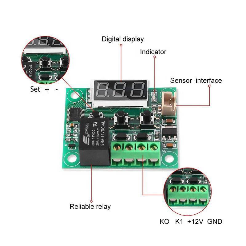 12V Temperaturreglermodul mit Gehäuse XH W1209 LED-Anzeige Digitales Thermostatmodul Wasserdichter NTC-Fühler -50~110℃