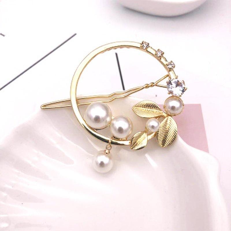 

Новая мода для женщин и девочек, золотые/зеленые металлические заколки для волос в виде круга и луны, заколки для волос из сплава с круглым жемчугом золотой