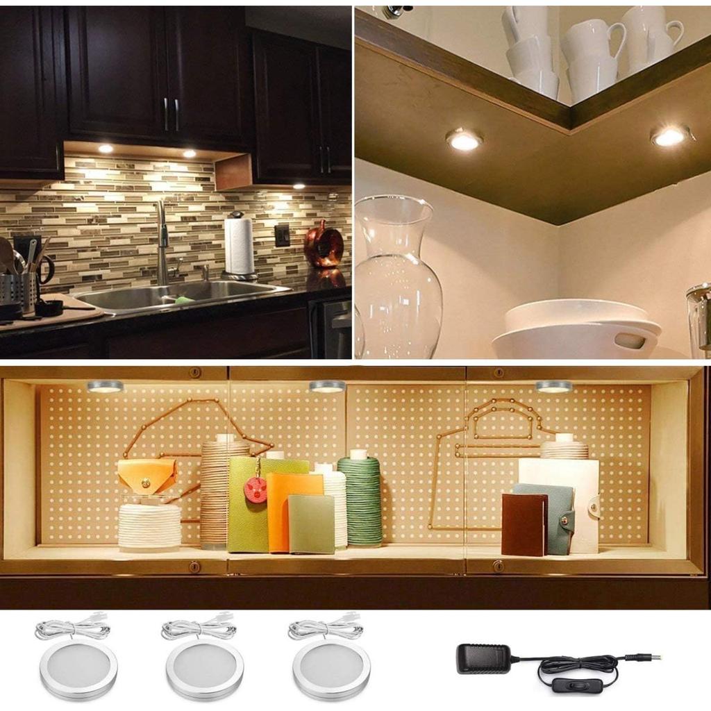 Kit Luci Sottopensile, Set da 3, Luci a Disco LED, 7,5W, 750LM, Bianco Freddo, Illuminazione per Vetrine, Luce a Disco per Cucina, Armadio, Bancone,