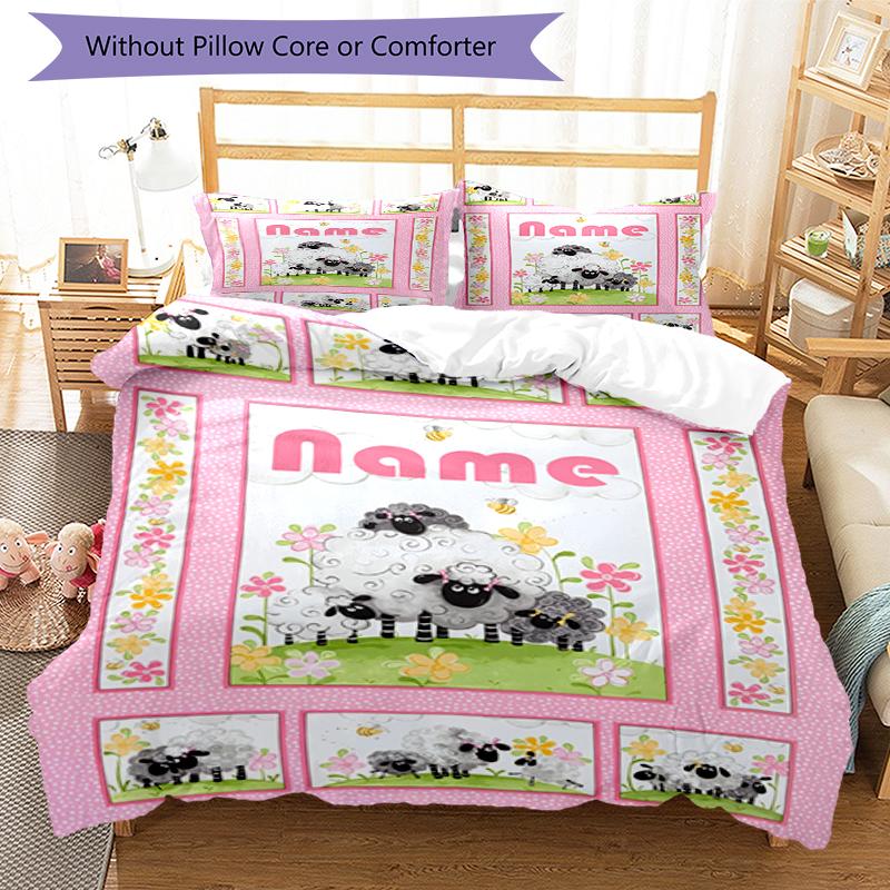 3pcs Custom Name Animals Bedding Set Duvet Cover Closure Includes 1 Duvet Cover & 2 Pillowcases, Soft and Comfortable for All Seasons.