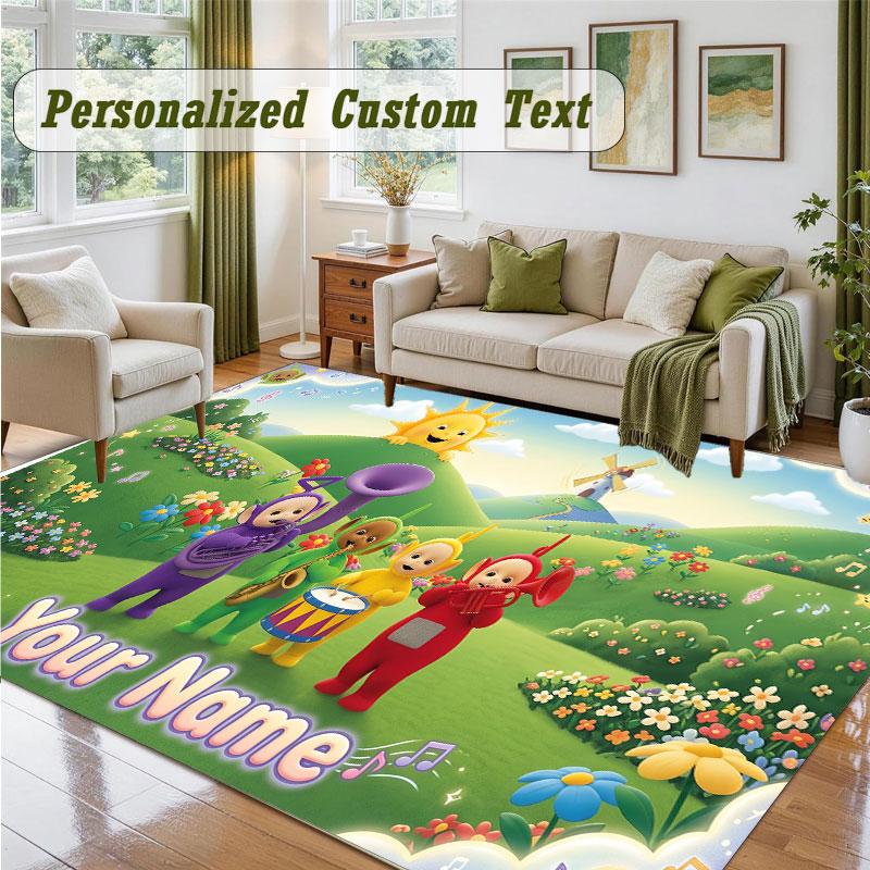 Crystal Velvet Square Rug Custom NameTeletubbies Pattern Non Slip Home Floor Decor Rug