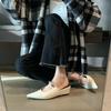 Sheepskin version! Baotou half slippers women's summer outer wear temperament niche pointed metal word with wedge heel shoes