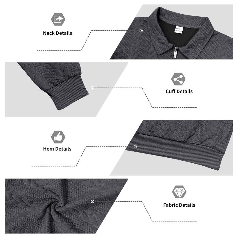 TikTok Men's Jacquard Polo Shirt: Casual Loose-Fit Hoodie with Lapel and Long Sleeves