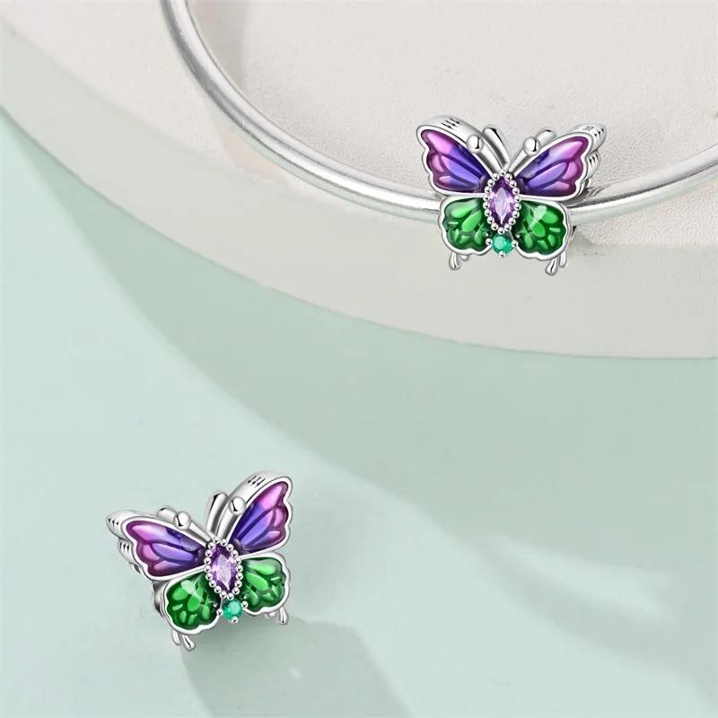 Springtime Copper Sparkling Zircon Colorful Butterfly Charms Beads Fit Pendants Bracelets Diy Birthday Jewelry Gift