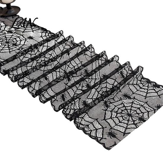 Gothic Spider Table Runner Cobweb Lace Runner, Black Web Covers for Parties Halloween Dining Table, Holiday Home Decor Vintage Overlay