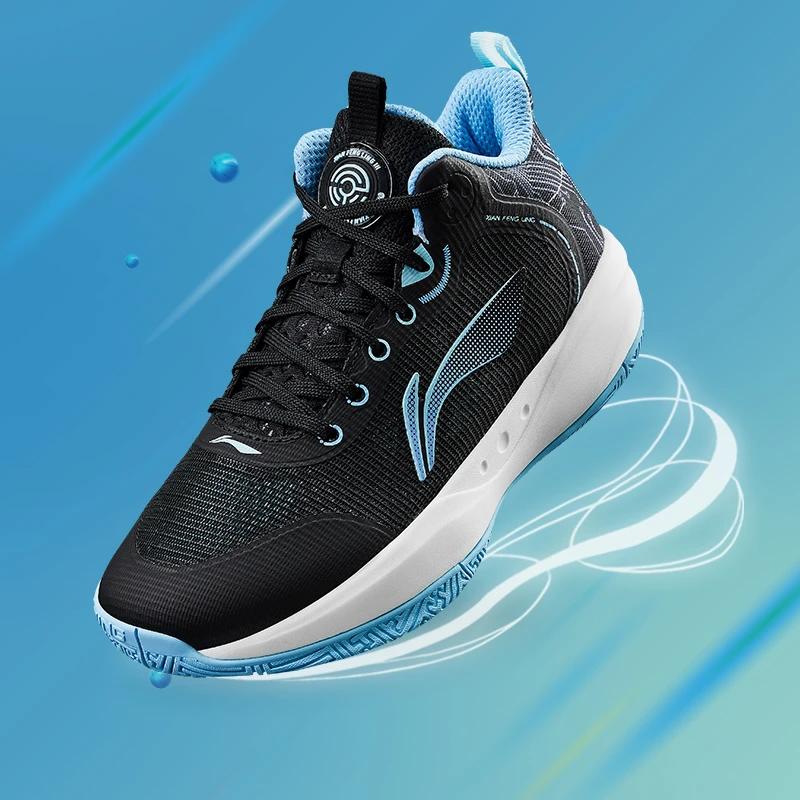 Li Ning Primary 3.0 Mesh Shock Absorption Non-Slip Lightweight Rebound Low-Top Kids Basketball Shoes Kids Basketball Shoes Black Blue YKBT028-5