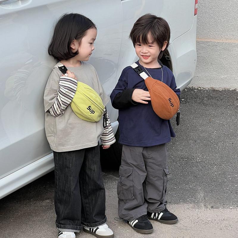 Stylish Corduroy Children's Chest Bag For Boys And Girls With Trendy Letter Design