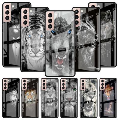 Glass Case For Samsung Galaxy S22 S20 FE S21 Plus Phone Cover S10 5G S9 Note 20 Ultra 10 Lite Shell Wolf Lion Animal