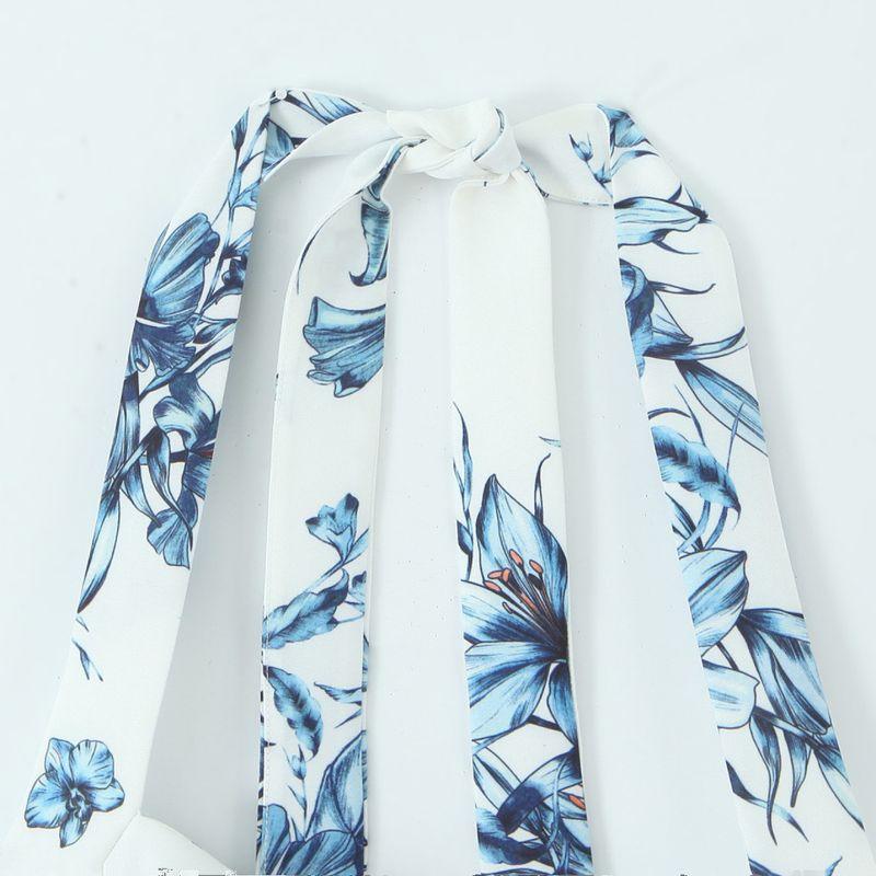Kaslead New Arrival Women's Clothing Fashion Style Fashion Minimalist Flower Print Hanging Collar Dress 0085131