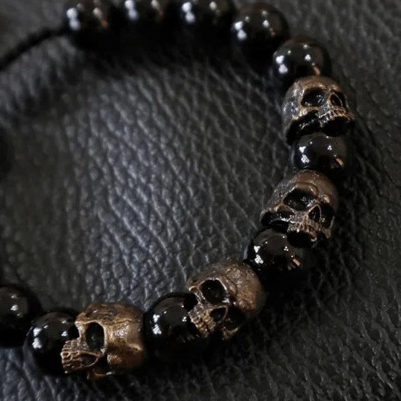 [HF][HS]1Pc New Chic Beaded Stone Skull Decor Bracelet Accessories Dark Men's Bracelet