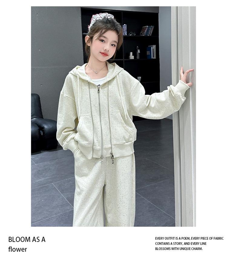 Girls' Fashionable 2025 Autumn Hooded Jacket & Pants Two-Piece Set