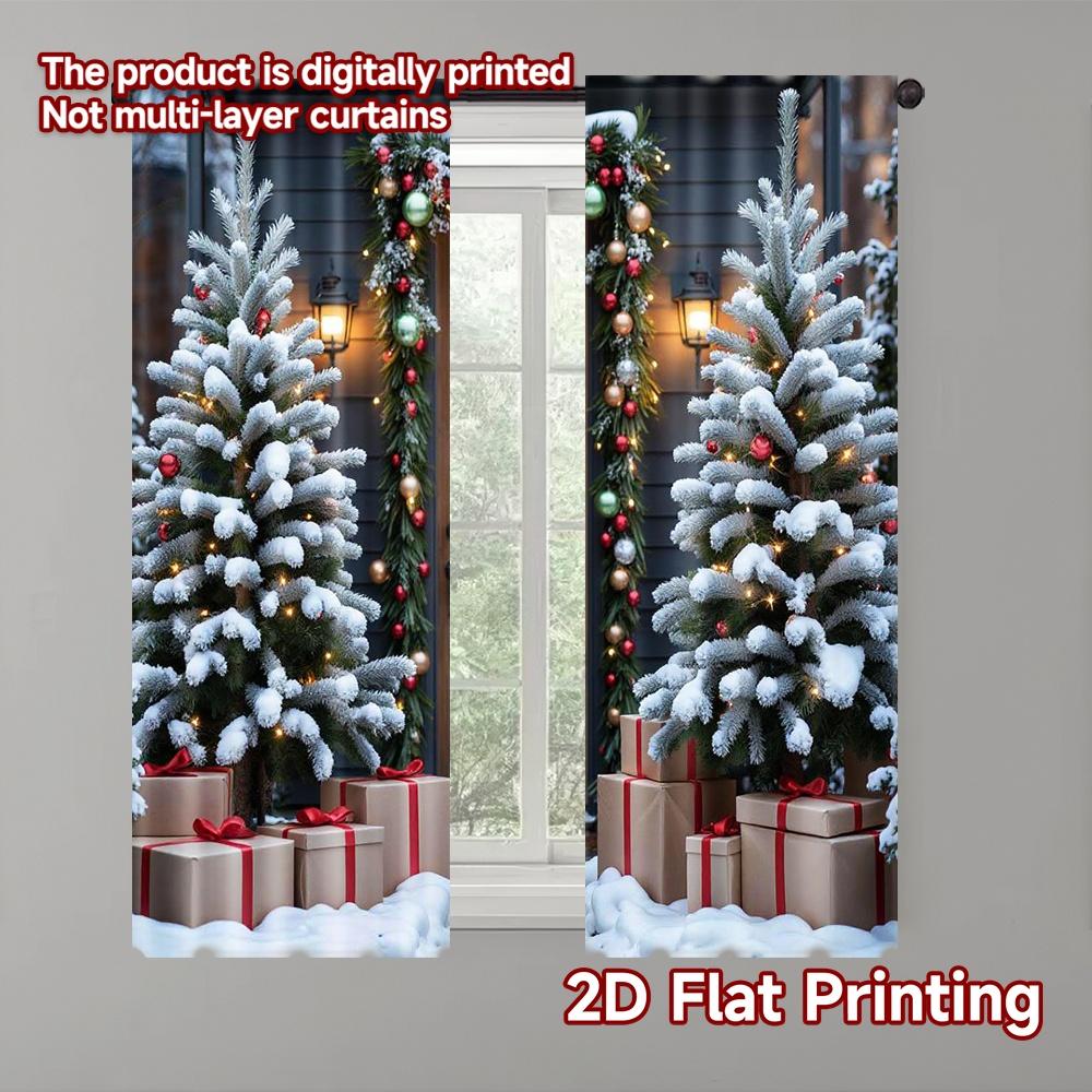 

Flat Printing Merry Christmas Popular Curtains Country Durable Polyester Fabric Without Electricity Set Of 2 Made W100*H70(CM)-Hooks&2PCS